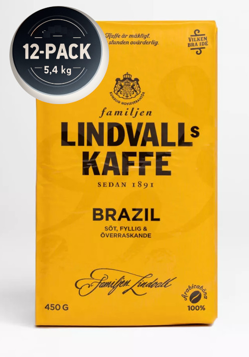 12-pack Lindvalls Brazil Bryggmalet kaffe 450g
