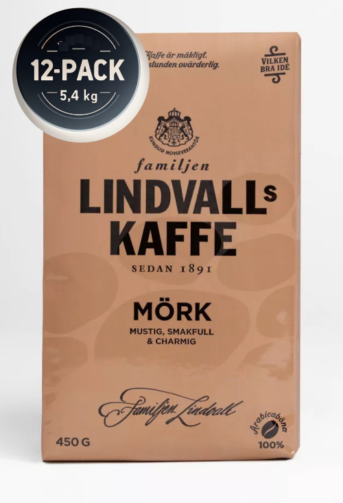 12-pack Lindvalls Mörkrost Bryggmalet kaffe 450g